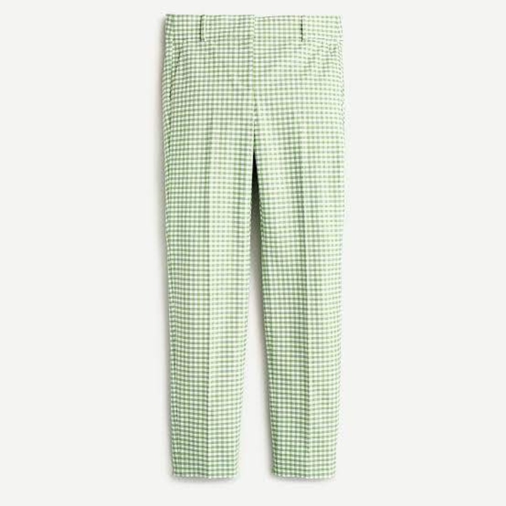 J.Crew Cameron Bi-Stretch Cotton Pants 12 Spring Green Gingham High Rise Cropped